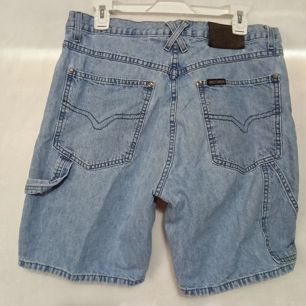 Harley Davidson Mens 33 Denim Carpenter Shorts Light Wash Blue Vintage USA Made